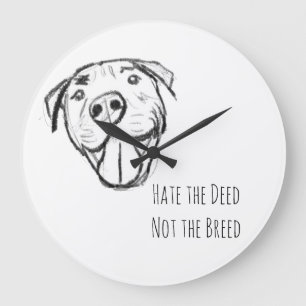 Pitbull Drawing Sing Dog Lovers Black White Große Wanduhr