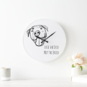 Pitbull Drawing Sing Dog Lovers Black White Große Wanduhr (Zuhause)