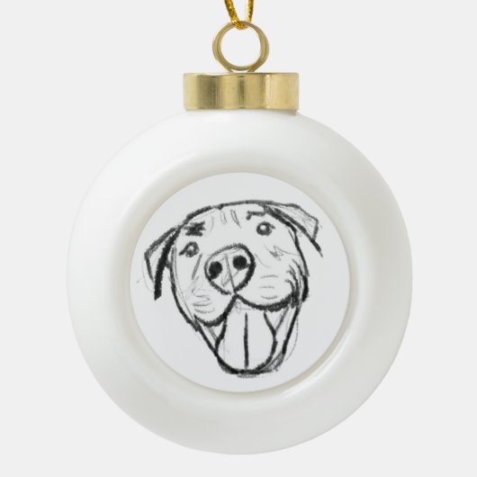 Pitbull Drawing Sing Dog Lovers Black White Keramik Kugel-Ornament (Vorderseite)