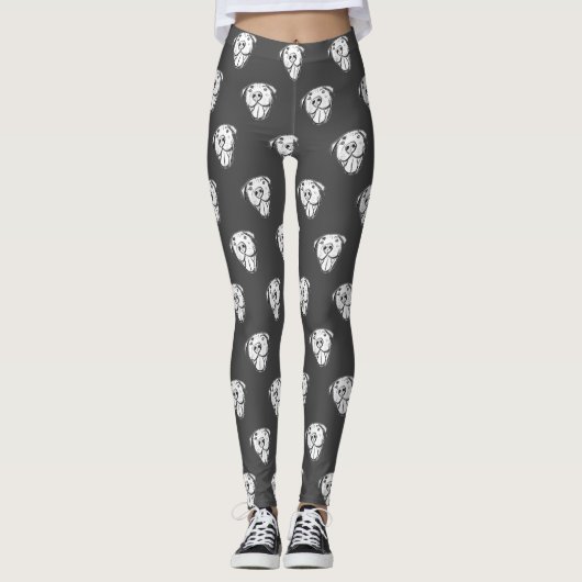Pitbull Drawing Sing Dog Lovers Black White Leggings (Vorderseite)