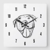 Pitbull Drawing Sing Dog Lovers Black White Quadratische Wanduhr (Vorderseite)
