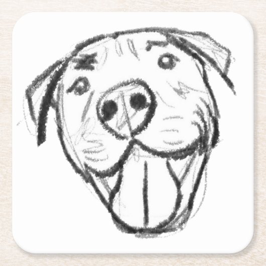 Pitbull Drawing Sing Dog Lovers Black White Rechteckiger Pappuntersetzer (Vorderseite)
