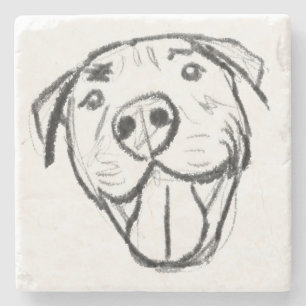 Pitbull Drawing Sing Dog Lovers Black White Steinuntersetzer
