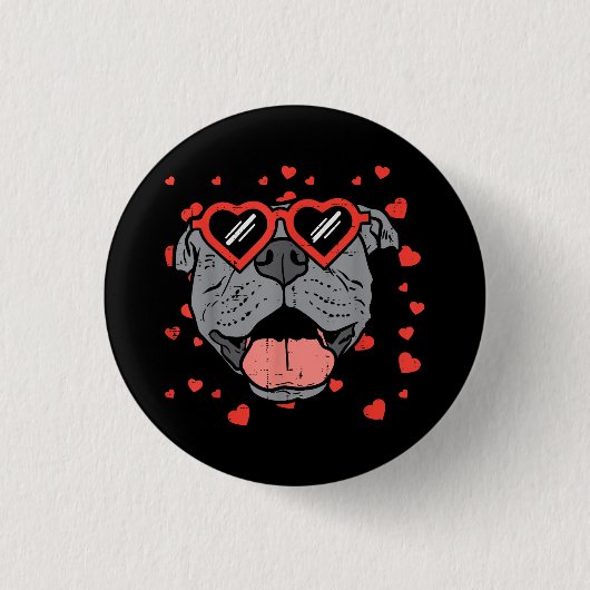 Pitbull Face Heart Glasses Valentinstag Haustier H Button (Vorderseite)