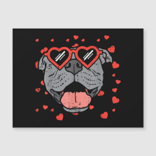Pitbull Face Heart Glasses Valentinstag Haustier H Magnetkarte