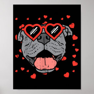 Pitbull Face Heart Glasses Valentinstag Haustier H Poster