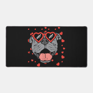 Pitbull Face Heart Glasses Valentinstag Haustier H Schreibtischunterlage
