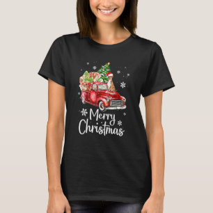 Pitbull fährt auf rotem Lastwagen Weihnachten Froh T-Shirt