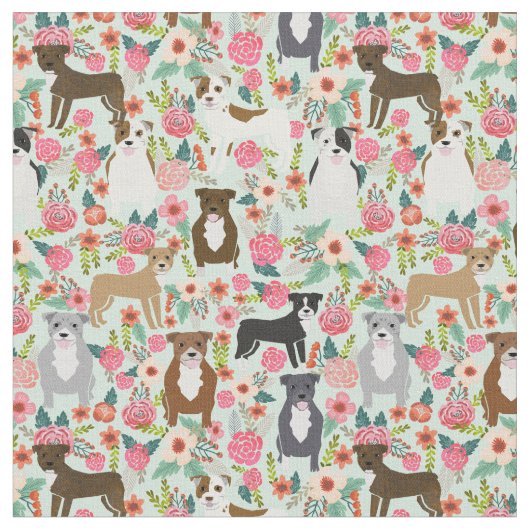 Pitbull Floral Dog Fabric - Pillbull, Hund Stoff (Nahaufnahme)