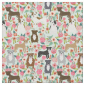 Pitbull Florals Fabric - Hund Blumendesign Stoff (Nahaufnahme)