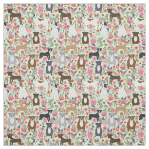 Pitbull Florals Fabric - Hund Blumendesign Stoff