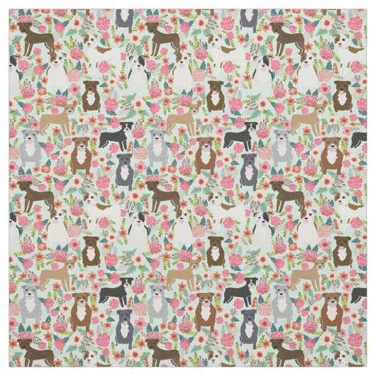 Pitbull Florals Fabric - Hund Blumendesign Stoff (Muster)