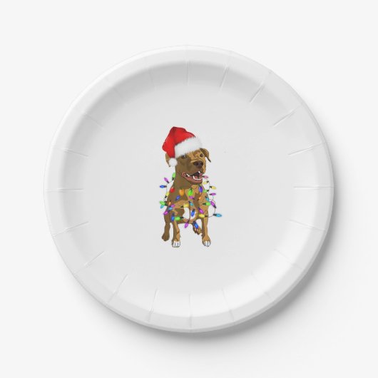 Pitbull Frohe Weihnachtsbaumleuchten Funny Pajama Pappteller (Vorderseite)