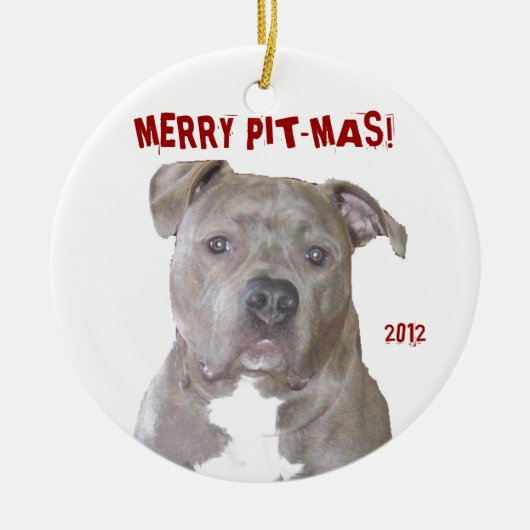 PITBULL FRÖHLICHES PIT-MAS KERAMIKORNAMENT (Vorne)