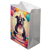 Pitbull-Geburtstagsfeier Mittlere Geschenktüte (Rückseite Schrägansicht)