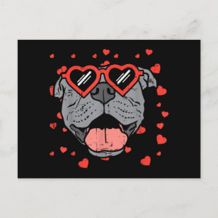 Pitbull-Gesicht-Herz-Brille Valentinstag Haustier  Feiertagspostkarte