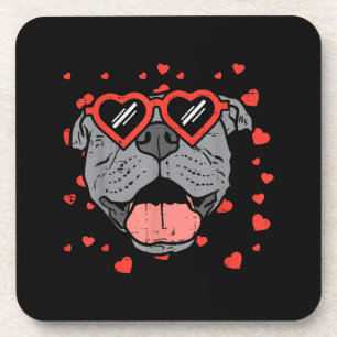 Pitbull-Gesicht Herz Brille Valentinstag Haustier  Getränkeuntersetzer
