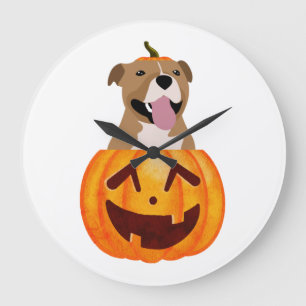 Pitbull Halloween Große Wanduhr
