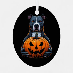 Pitbull Halloween - Holding-Kürbislaterne Ornament Aus Metall