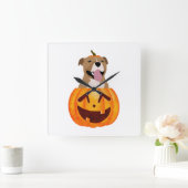 Pitbull Halloween Quadratische Wanduhr (Zuhause)