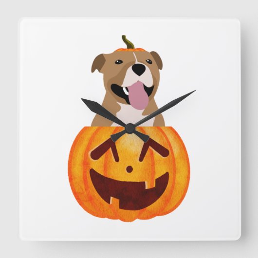 Pitbull Halloween Quadratische Wanduhr (Vorderseite)