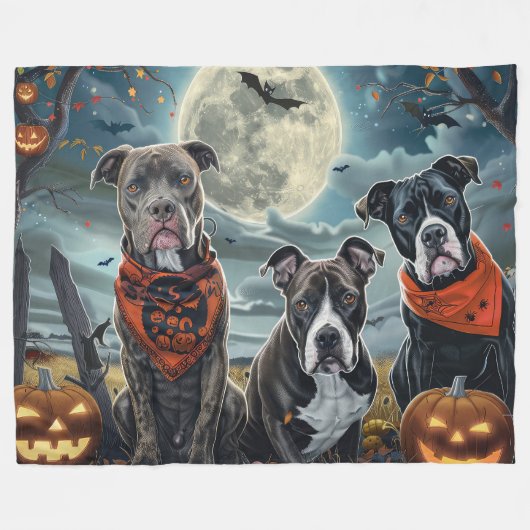 Pitbull Halloween Spooky Fleecedecke (Vorderseite (Horizontal))