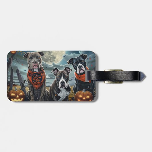 Pitbull Halloween Spooky Gepäckanhänger (Rückseite horizontal)