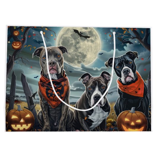 Pitbull Halloween Spooky Große Geschenktüte (Rückseite)