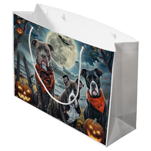 Pitbull Halloween Spooky Große Geschenktüte (Rückseite Schrägansicht)