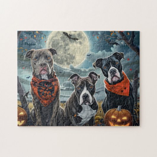 Pitbull Halloween Spooky Puzzle (Horizontal)
