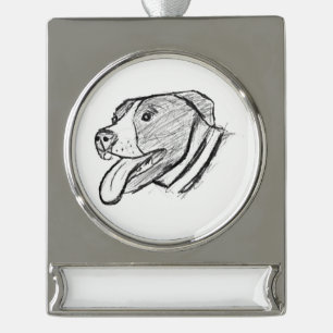 Pitbull handgezeichnetes Foto Hund Tierliebhaber Banner-Ornament Silber