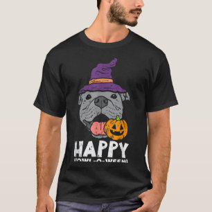 Pitbull Hexe Glücklich Heulen O Ween Kürbis Hallow T-Shirt