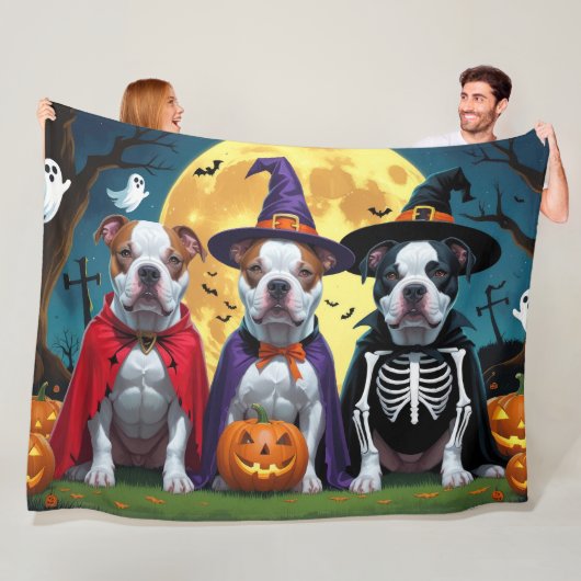 Pitbull Hogs Pumpkin Halloween Funny Fleecedecke (Beispiel)