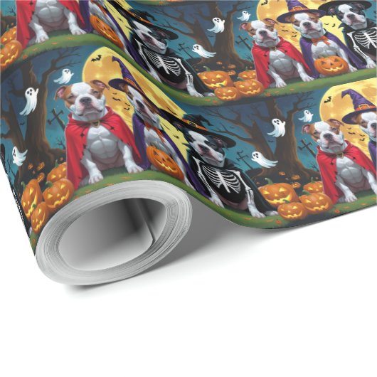 Pitbull Hogs Pumpkin Halloween Funny Geschenkpapier (Rolleneckpunkt)