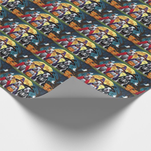 Pitbull Hogs Pumpkin Halloween Funny Geschenkpapier (Ecke)