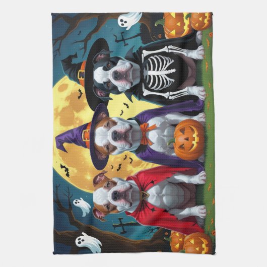 Pitbull Hogs Pumpkin Halloween Funny Geschirrtuch (Vertikal)