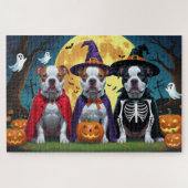 Pitbull Hogs Pumpkin Halloween Funny Puzzle (Horizontal)