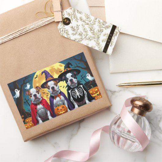 Pitbull Hogs Pumpkin Halloween Funny Rechteckiger Aufkleber (Schenken)