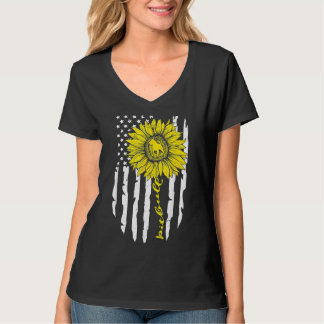 Pitbull Hund amerikanische Flagge und Sonnenblumen T-Shirt
