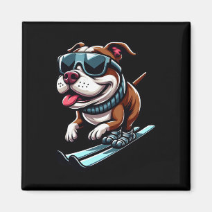 Pitbull-Hund beim Skifahren Wintersport Spaß Magnet