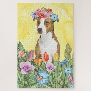 Pitbull Hund Blume Puzzle