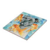 Pitbull-Hund des Wächter-| und Goldfisch-Aquarell Fliese (Seite)