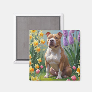 Pitbull-Hund-Frühlingsblumen-Gemälde Magnet