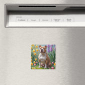 Pitbull-Hund-Frühlingsblumen-Gemälde Magnet (In Situ (Geschirrspüler))