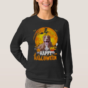 Pitbull Hund glücklich Halloween Tag mit dem Mond T-Shirt