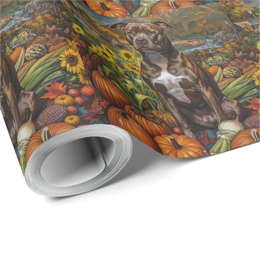 Pitbull Hund Herbsternte Erntedank Geschenkpapier (Rolleneckpunkt)