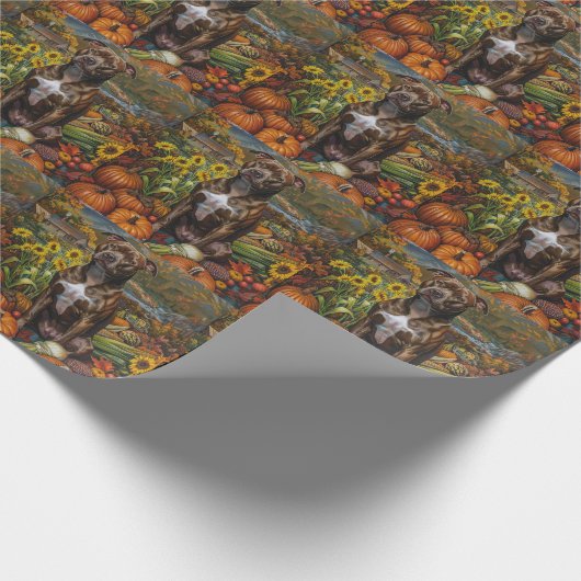 Pitbull Hund Herbsternte Erntedank Geschenkpapier (Ecke)