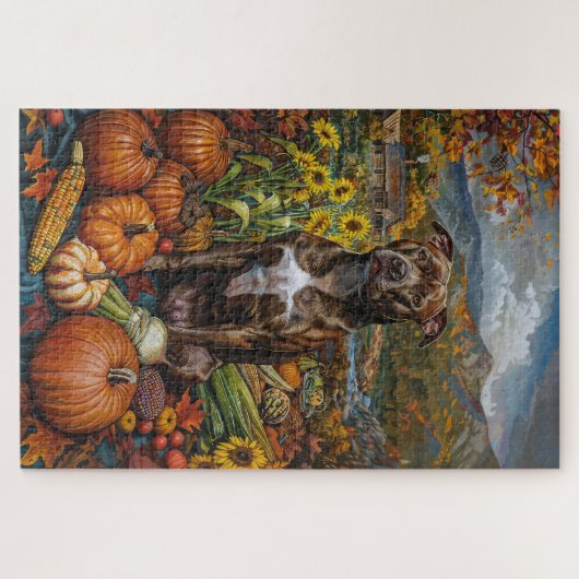 Pitbull Hund Herbsternte Erntedank Puzzle (Horizontal)