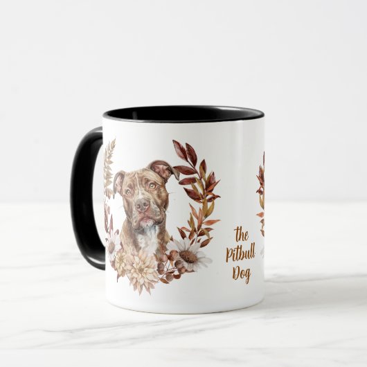 Pitbull Hund Herbstkranz Tasse (Vorderseite Links)