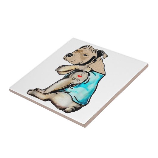 Pitbull Hund I Liebe Vater Tattoo Funny Family Fliese (Seite)